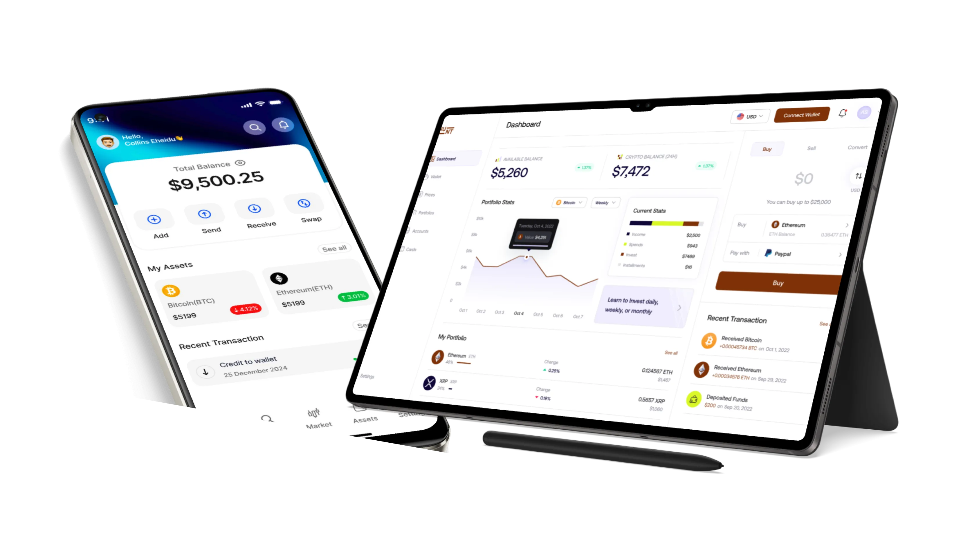 Money Transfer App on multiple devices
